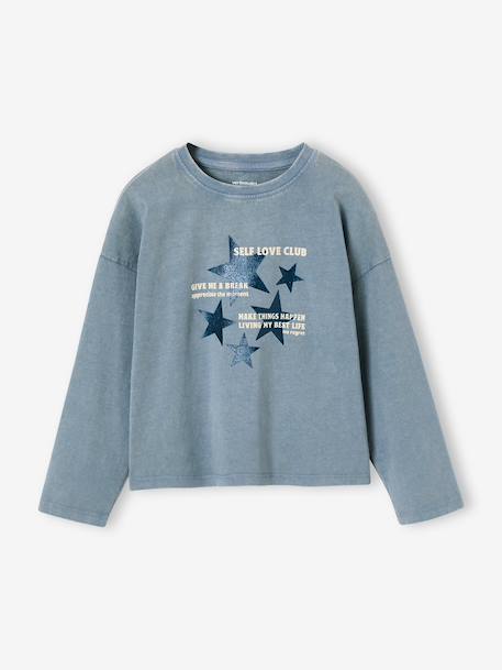 T-shirt manches longues fille bleu chambray+vieux rose - vertbaudet enfant 