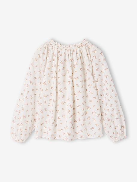 Girl's blouse with smocked sleeves ivory+sage green+vanilla - vertbaudet enfant 