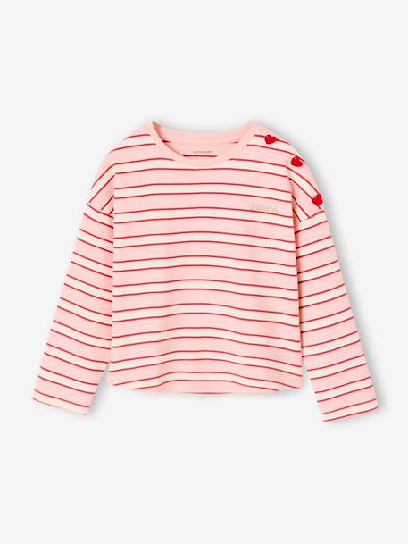 T-shirt marinière manches longues fille marine+rose bonbon - vertbaudet enfant 