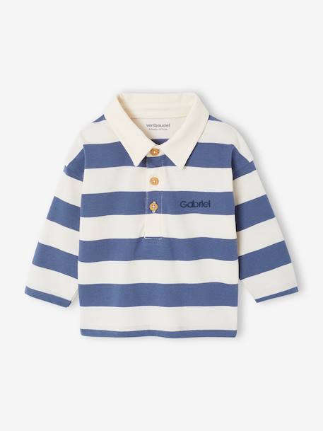 T-shirt polo bébé rayé manches longues bleu grisé+cacao - vertbaudet enfant 