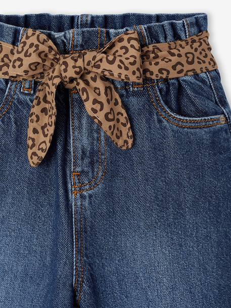 Wide-leg paperbag jeans for girls deep blue+medium blue - vertbaudet enfant 