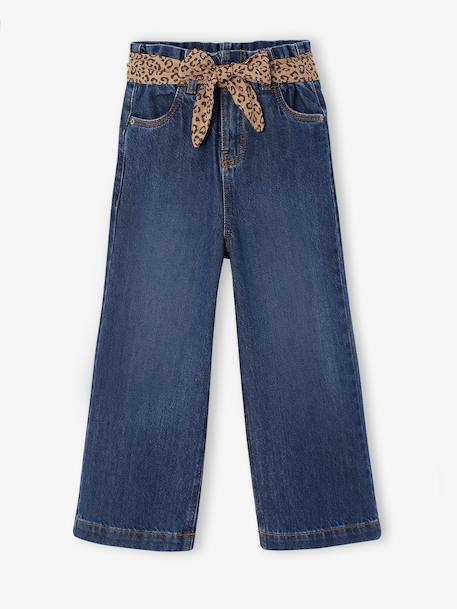 Wide-leg paperbag jeans for girls deep blue+medium blue - vertbaudet enfant 