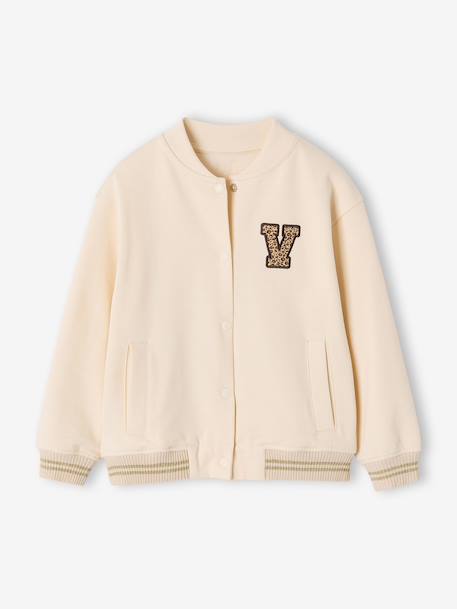 Varsity-Style Fleece Jacket for Girls beige+marl grey+navy blue - vertbaudet enfant 