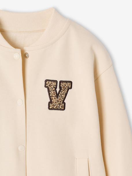 Varsity-Style Fleece Jacket for Girls beige+marl grey+navy blue - vertbaudet enfant 