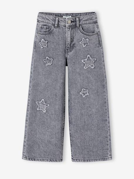 Jean large fille étoiles bleu clair+denim gris - vertbaudet enfant 