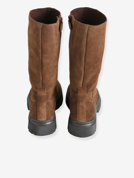 Leather zip-up boots for girls brown - vertbaudet enfant 