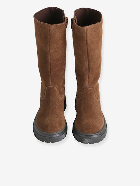 Boots fille en cuir zippées marron - vertbaudet enfant 