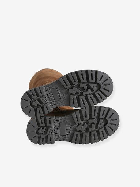 Leather zip-up boots for girls brown - vertbaudet enfant 