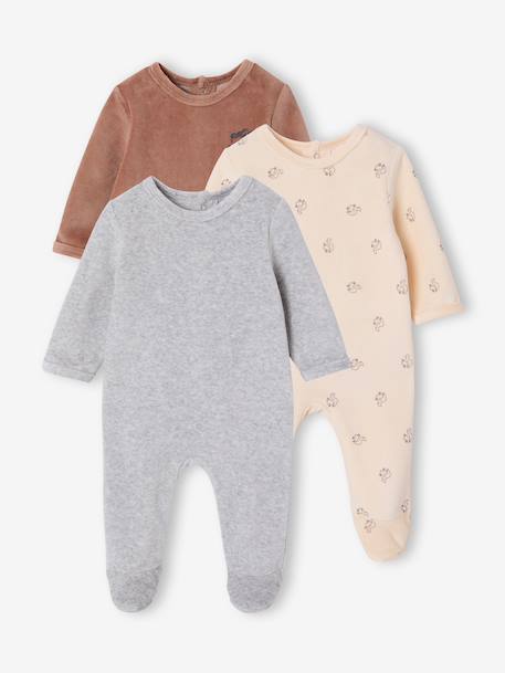 Pack of 3 baby sleepsuits with back opening marl beige+marl grey+sage green - vertbaudet enfant 