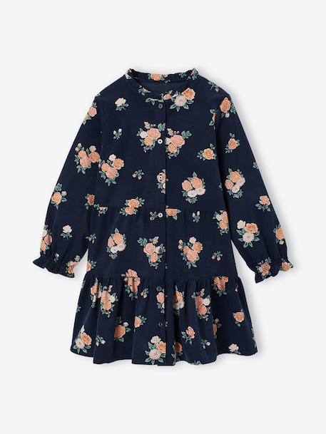Long-sleeved dress for girls camel+slate blue - vertbaudet enfant 