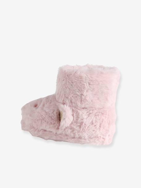 Faux fur high-top slippers for children printed beige+rose - vertbaudet enfant 