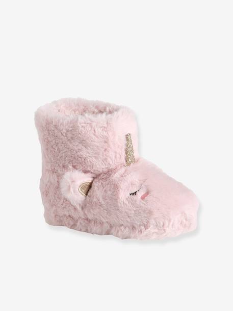 Chaussons montants fausse fourrure enfant beige imprimé+rose - vertbaudet enfant 