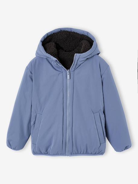 Blouson réversible à capuche garçon bleu grisé+vert sapin - vertbaudet enfant 