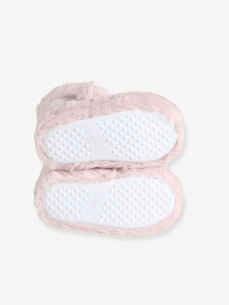Faux fur high-top slippers for children printed beige+rose - vertbaudet enfant 