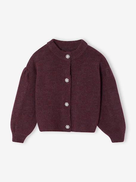 Cardigan with jewel buttons for girls plum - vertbaudet enfant 