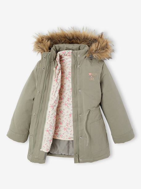 3-in-1 Parka with Hood for Girls black+GREEN DARK SOLID+grey green+khaki+PURPLE MEDIUM SOLID+sage - vertbaudet enfant 
