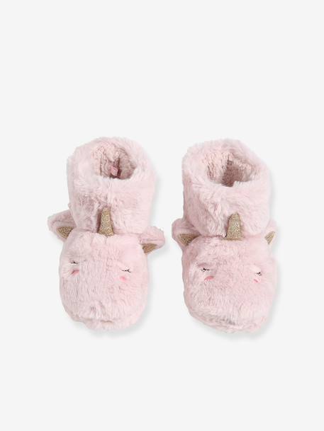 Chaussons montants fausse fourrure enfant beige imprimé+rose - vertbaudet enfant 