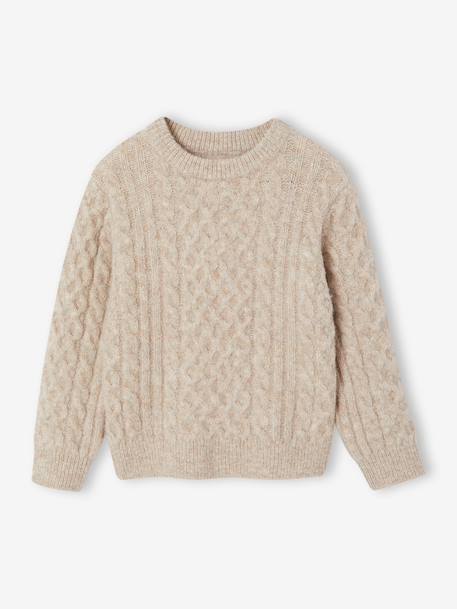 Long-sleeved cable knit jumper for boys marl beige - vertbaudet enfant 
