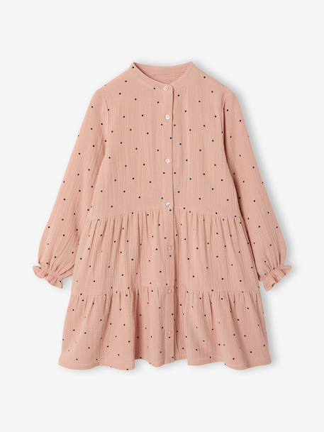Robe fille en gaze de coton imprimée pois irisés noix de pécan+prune+vert sapin+vert sauge - vertbaudet enfant 