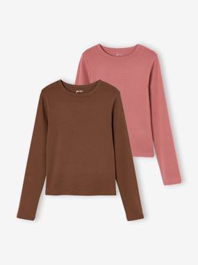 Girls-Pack of 2 cropped long-sleeved T-shirts for girls