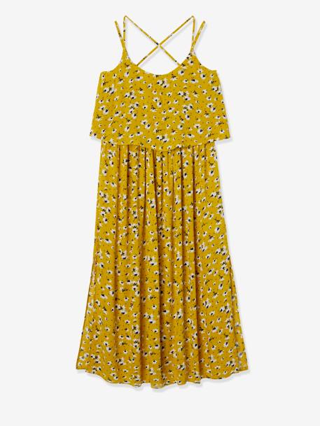 Long Maternity Dress with Stylish Flaps Black/Print+Yellow/Print - vertbaudet enfant 