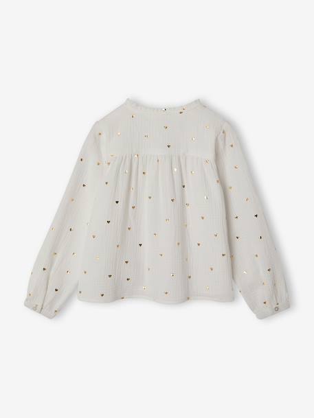 Cotton Gauze Shirt for Girls chambray blue+ecru+gold+mauve+printed white - vertbaudet enfant 