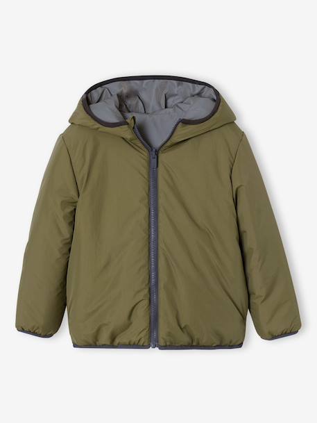 Blouson réversible réfléchissant garçon à capuche kaki - vertbaudet enfant 