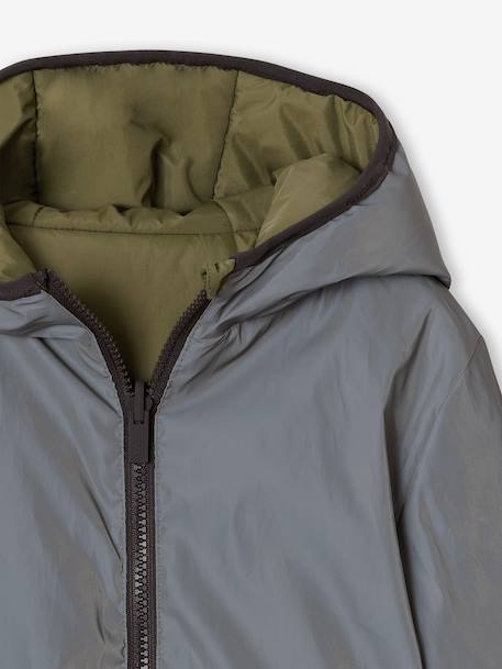 Reversible hooded jacket for boys khaki - vertbaudet enfant 
