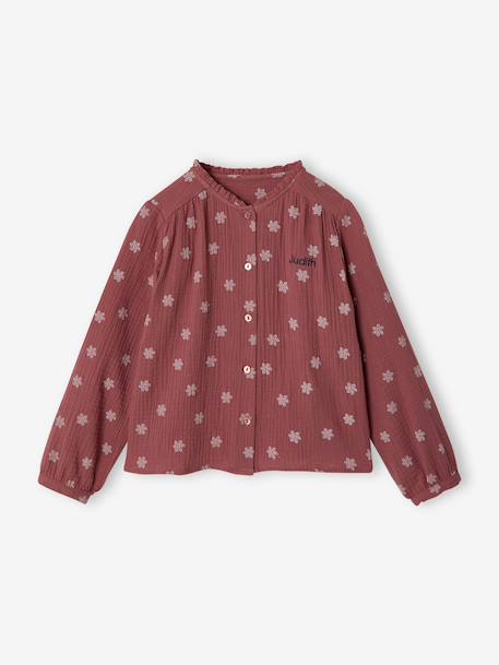 Cotton Gauze Shirt for Girls chambray blue+ecru+mauve+printed white - vertbaudet enfant 
