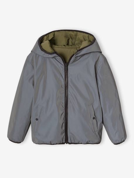 Blouson réversible réfléchissant garçon à capuche kaki - vertbaudet enfant 