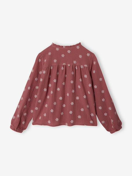 Cotton Gauze Shirt for Girls chambray blue+ecru+mauve+printed white - vertbaudet enfant 