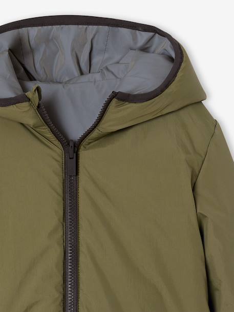 Blouson réversible réfléchissant garçon à capuche kaki - vertbaudet enfant 