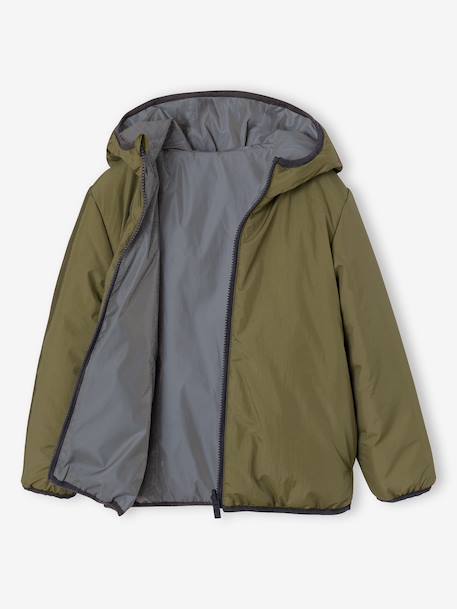 Blouson réversible réfléchissant garçon à capuche kaki - vertbaudet enfant 