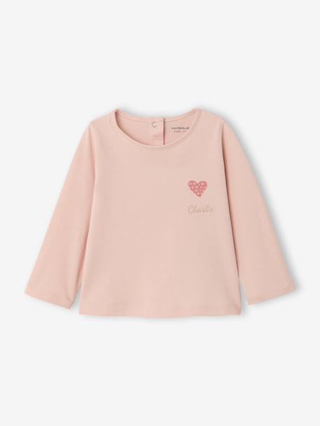 T-shirt manches longues bébé fille bleu grisé+rose pâle - vertbaudet enfant 