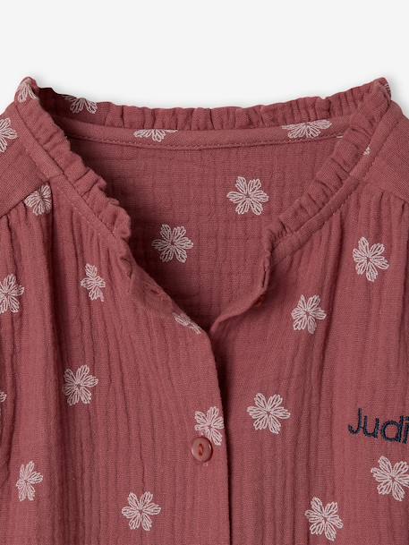 Cotton Gauze Shirt for Girls chambray blue+ecru+mauve+printed white - vertbaudet enfant 