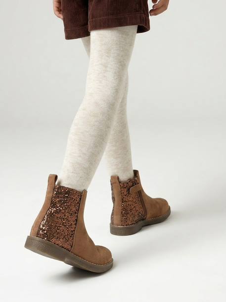 Girls' leather and glitter boots, nursery collection camel+navy blue - vertbaudet enfant 