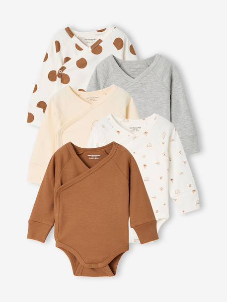 Pack of 5 long-sleeved bodysuits for baby caramel - vertbaudet enfant 