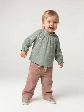 -Pantalon large en velours ceinture à fleurs bébé