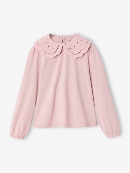 Long-sleeved T-shirt for girls ecru+pale pink - vertbaudet enfant 