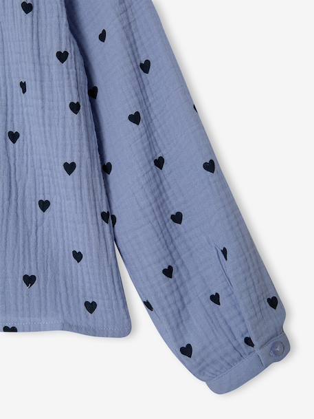 Cotton Gauze Shirt for Girls chambray blue+ecru+printed white - vertbaudet enfant 