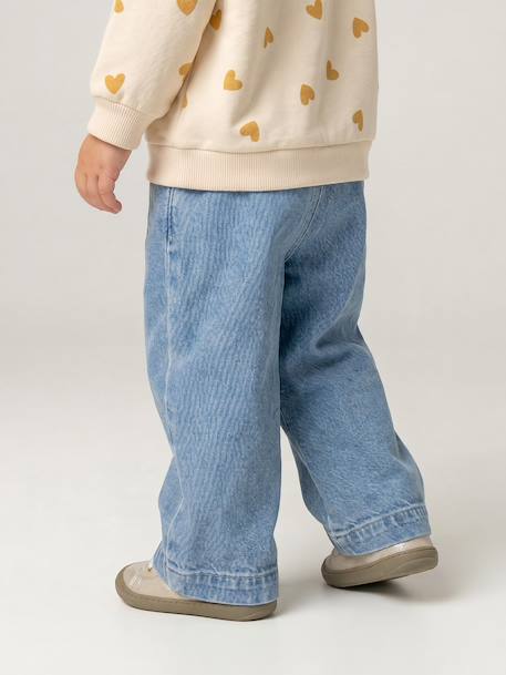 Wide Leg Jeans with Tie Belt, for Babies brut denim+stone - vertbaudet enfant 