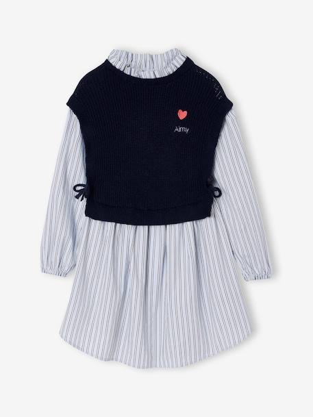 2-in-1-Effect Shirt Dress ecru+marl grey+navy blue - vertbaudet enfant 