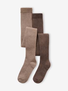 Lot de 2 paires de collants en maille côtelée fille - vertbaudet enfant Fille-Lot de 2 paires de collants en maille côtelée fille