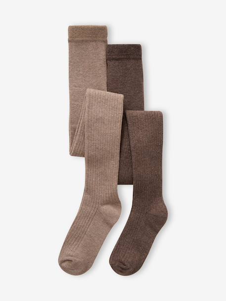 Lot de 2 paires de collants en maille côtelée fille bleu nuit+brown+gris chiné - vertbaudet enfant 