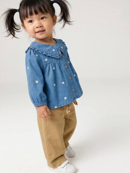 Denim blouse with long sleeves for baby girls stone - vertbaudet enfant 