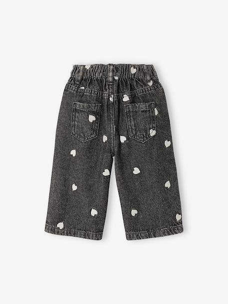 Jean large bébé fille petits coeurs brodés denim gris+double stone+stone - vertbaudet enfant 