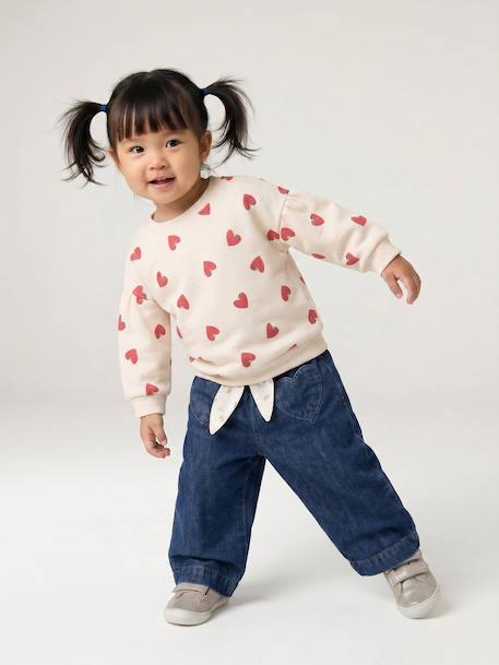 Wide Leg Jeans with Tie Belt, for Babies brut denim+stone - vertbaudet enfant 