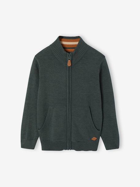 High Neck Jacket with Zip, for Boys Blue+marl green+White/Red - vertbaudet enfant 