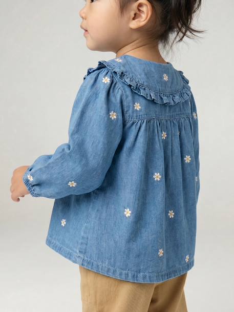 Denim blouse with long sleeves for baby girls stone - vertbaudet enfant 