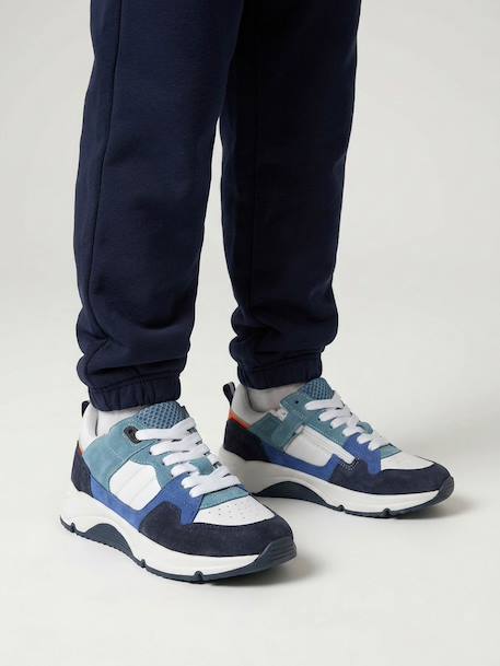 Leather lace-up trainers for boys navy blue - vertbaudet enfant 